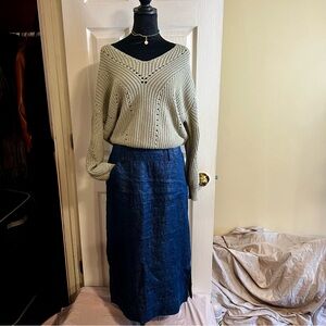 Women’s Moon & Madison Sage Green Open Knit  Chunky Weave V Neck Sweater M‎